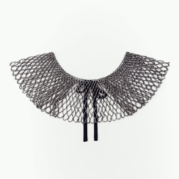 NWT. Zara Aged Silver Necklace with Beading Appliqué Detail. - Picture 5 of 9